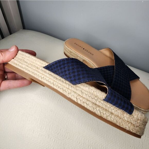 Lucky Brand Gayte Nautical Slide Navy Coastal Platform Slide Sandal Size 7 NWT - Picture 3 of 5